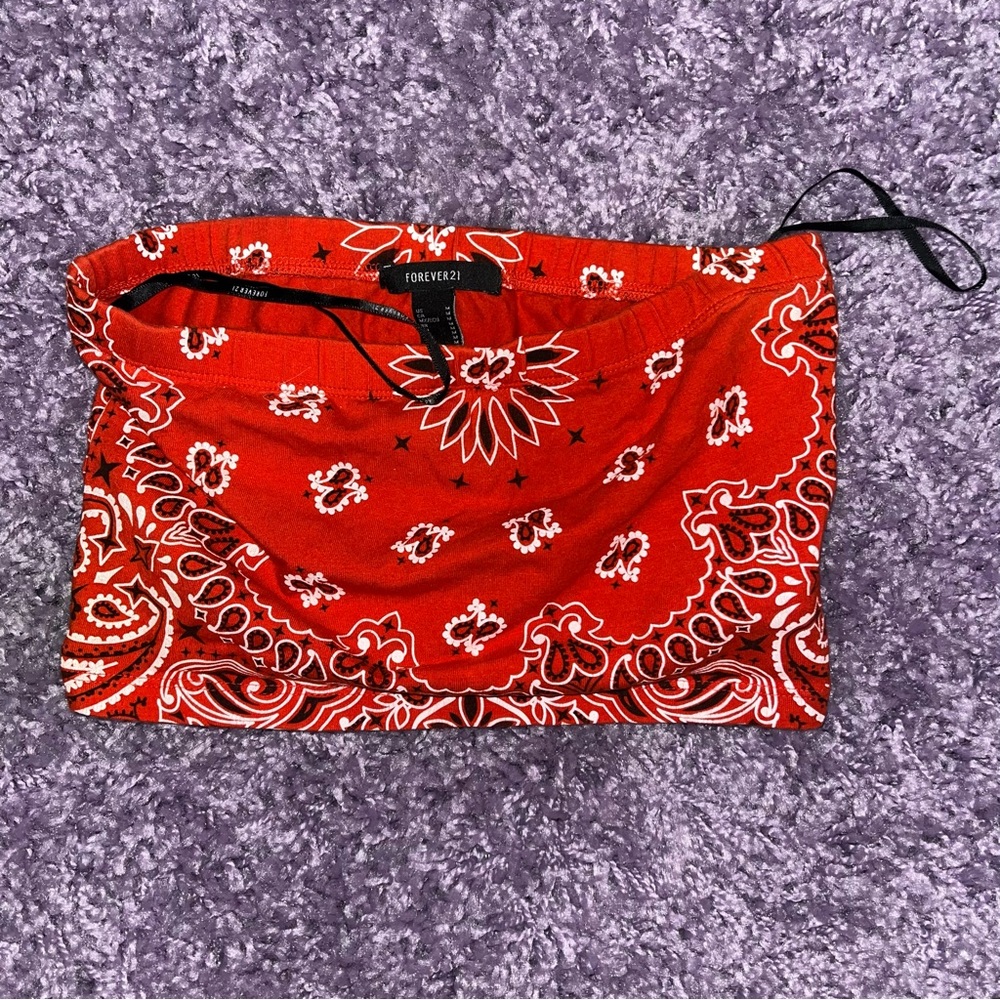 forever 21 red bandana print tube top